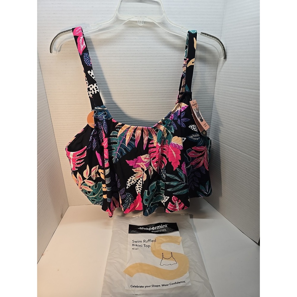 Shapermint Essentials Swim Ruffled Bikini Top Size 4XL Tropical Print NWT